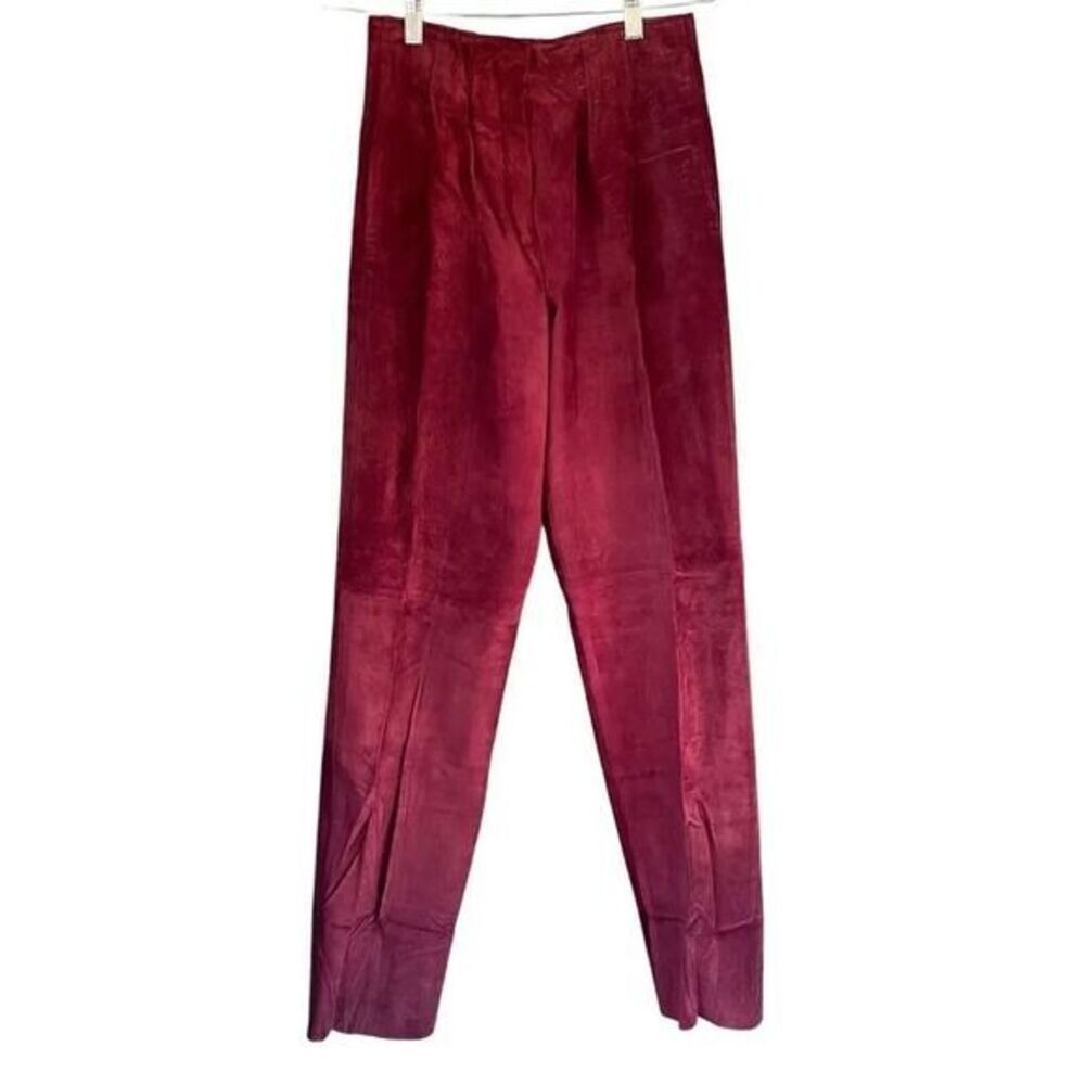J1 Beged-Or Suede Trousers 10 Burgundy Leather High Waist Tapered Vintage 90s